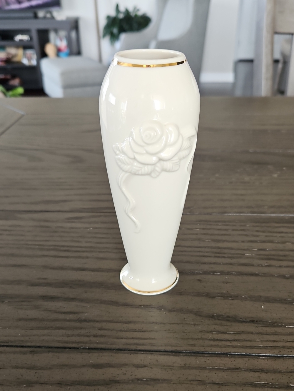 Elegant "Lenox" Cream Porcelain Vase with Gold Trim